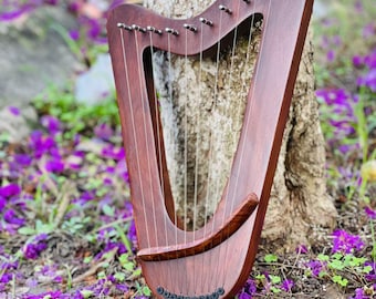 Handgemaakte driehoekig ontwerp palissander 10-snarige lierharp muzikale houten harp met gratis stemsleutel en tas