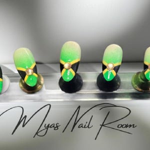 Jamaican Flag Press On Nails |Ombre |Airbrush False Nails, 10 PCS