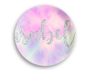 Personalized Tiedye Glitter Plate | Custom Name Plate | Kids Dinnerware Set | Plate, Bowl, Mug or Placemat| Personalized Gift| Birthday