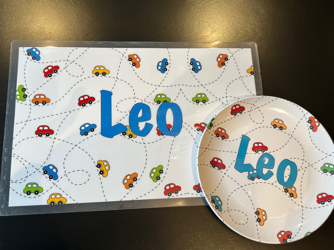 Personalized Car Racecar Plate Custom Name Plate Kids Dinnerware Set