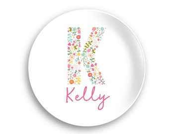 Personalized Floral Letter Plate | Custom Name Plate | Kids Dinnerware Set | Plate, Bowl, Mug or Placemat | Easter Gift