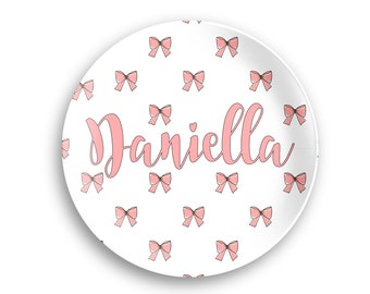 Personalized Bow Plate| Custom Name Plate | Kids Dinnerware Set | Plate, Bowl, Mug or Placemat