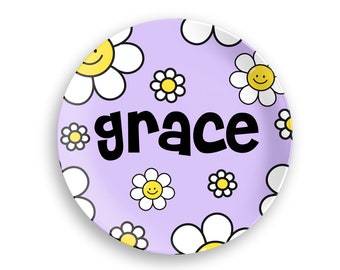 Personalized Flower Smiley Plate | Custom Name Plate | Kids Dinnerware Set | Plate, Bowl, Mug or Placemat