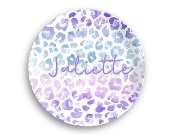 Personalized Purple Ombre Leopard Plate | Custom Name Plate | Kids Dinnerware Set | Plate, Bowl, Mug or Placemat