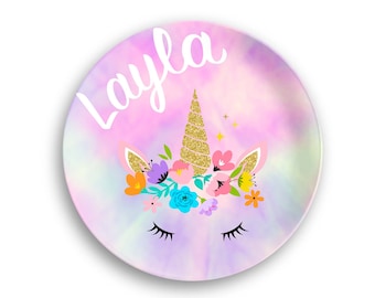 Personalized Unicorn Glitter Plate | Custom Name Plate | Kids Dinnerware Set | Plate, Bowl, Mug or Placemat| Personalized Gift| Birthday