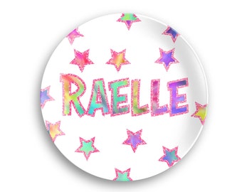 Personalized Sparkle Star Plate|Tiedye Name | Custom Name Plate | Kids Dinnerware Set | Plate, Bowl, Mug or Placemat