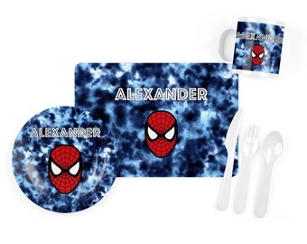 Personalized Spiderman Superhero Plate | Custom Name Plate | Kids Dinnerware Set | Plate, Bowl, Mug or Placemat