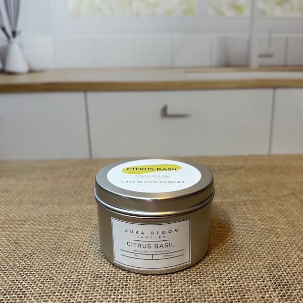 Citrus Basil Candle | Soy Candle | Handmade Scented Basil and lemon lime Candle 6oz | Candle gift