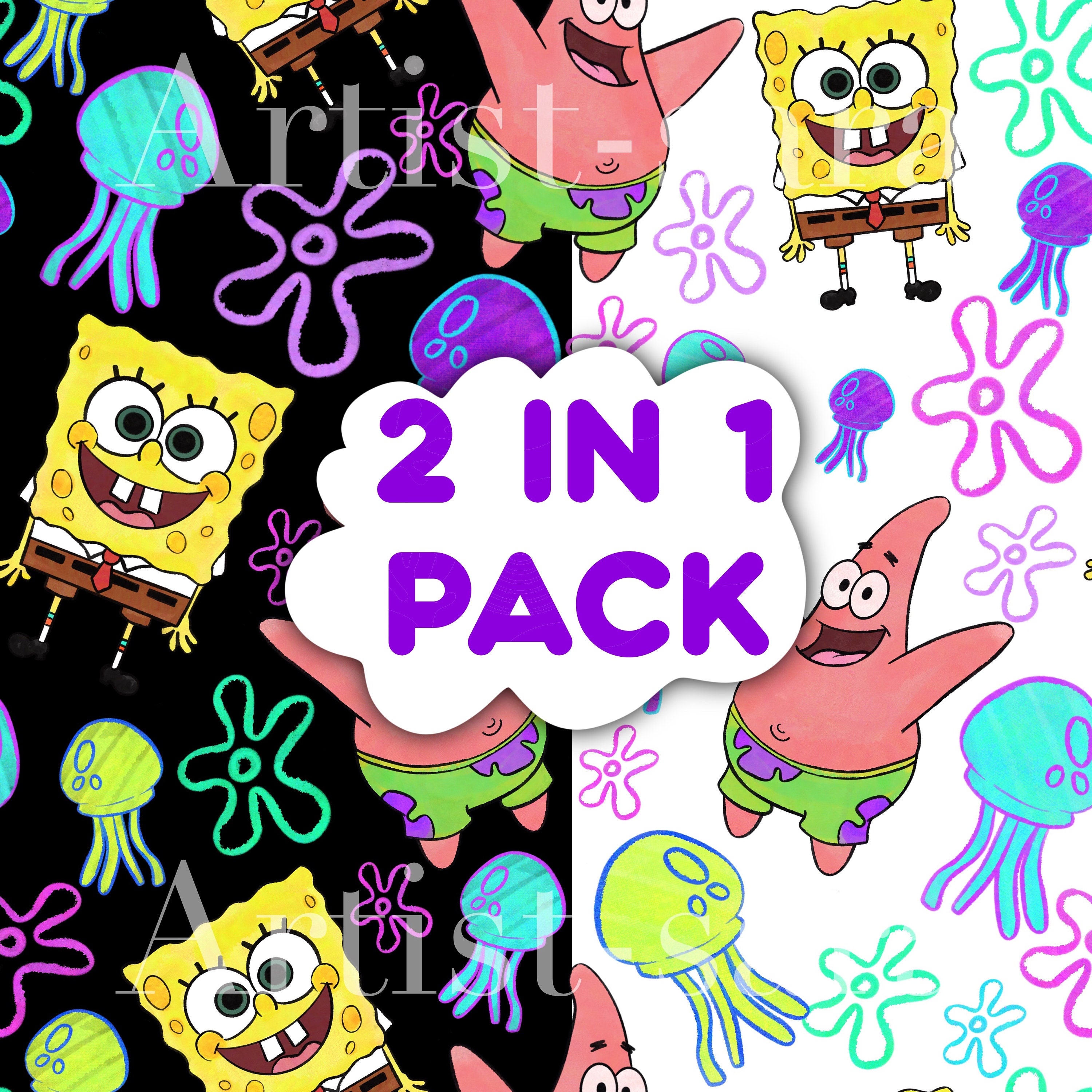 Spongebob Seamless Pattern / Digital Download / Handdrawn / Etsy