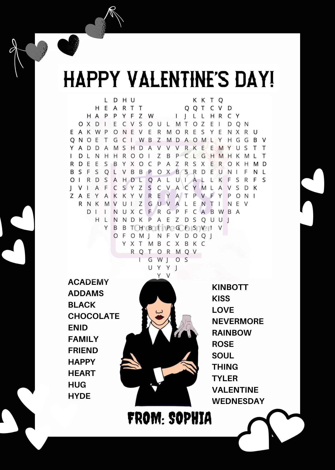 Wednesday Addams Valentines Day cards for kids, school valen - Inspire  Uplift