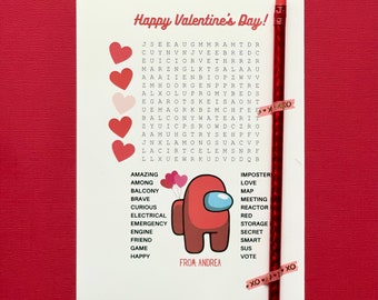 Among Us Valentine's Day Word Search, Valentine's Favors, Classroom Favors, Non-Candy gift