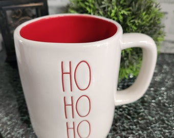 NEW-Vintage- Rae Dunn-  &quot;HoHoHo&quot; Mug-Artisan Collection by Magenta- White & Red- 16oz