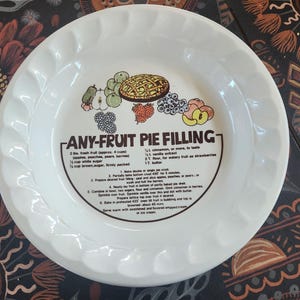 Pie Dish- Made in Korea- RARE- Vintage 1980&#39;s  11&quot; Ceramic Any Fruit Pie Plate with Recipe