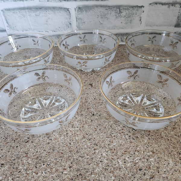 DeValBor-Made in Italy- MCM 1950's Bowls Frosted Gold Leaf Wheat Pattern  4.5” W x 2” H- 5 Pieces