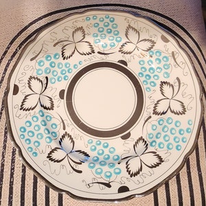 RARE Vintage- Grays Pottery- Stoke-on-Trent England- 1930&#39;s Silver Leaf & Blue Pattern Plate- 10&quot;