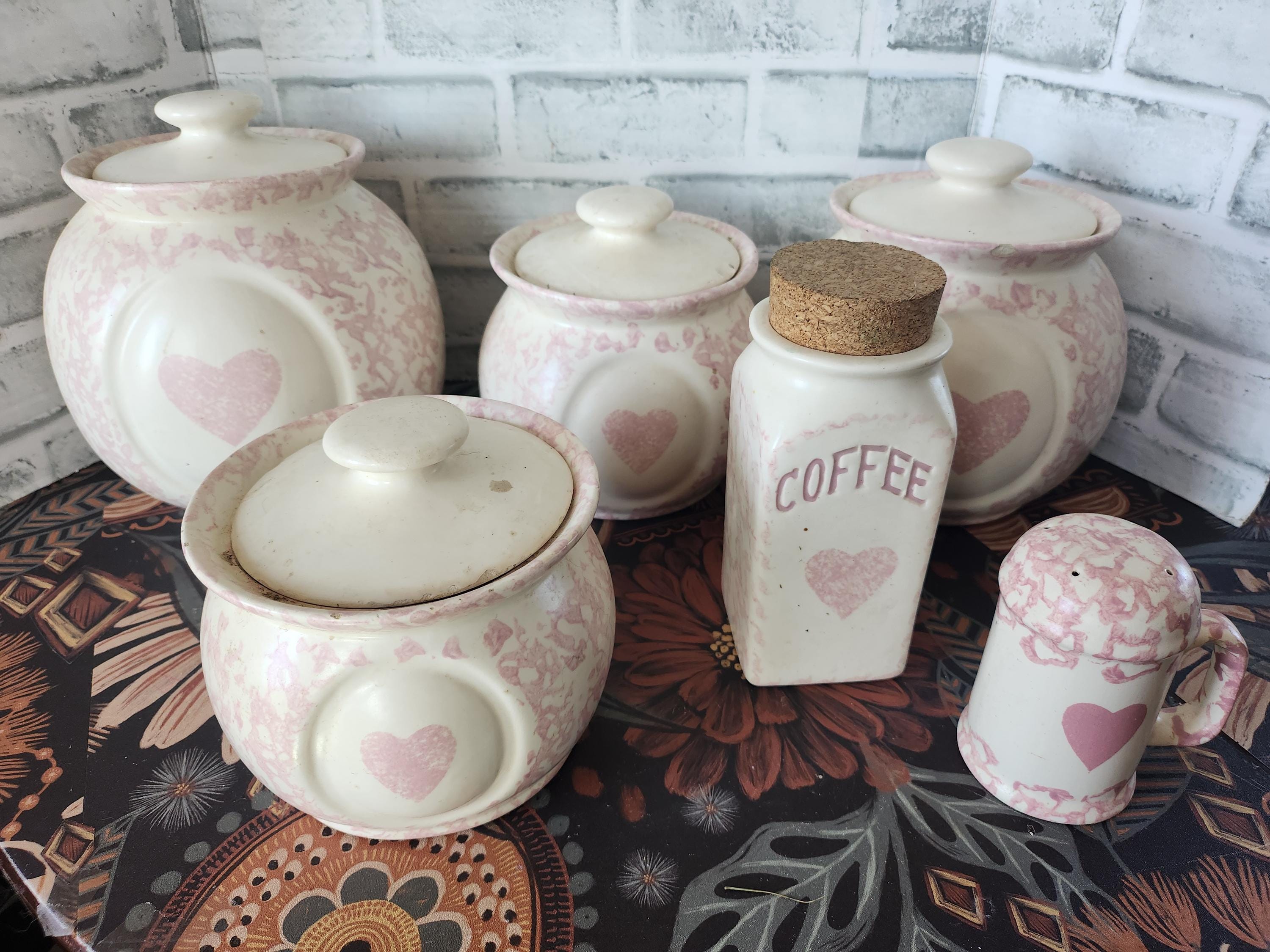 Pink Wilko Tea Coffee Sugar Ceramic Canisters Baby Pink Tea Coffee