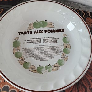 Pie Dish- Festival- RARE- Vintage 1980&#39;s  11&quot; Ceramic Tarte Au Pommes Plate with Recipe