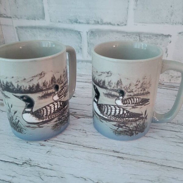 RARE- Otagiri Japan- Beautiful Vintage 1970's Pottery Loons Mug Set