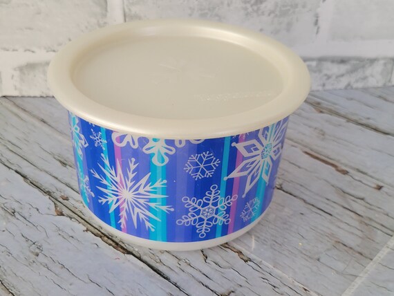 Tupperware One Touch Storage Canister Christmas Blue Holiday  Snowflakes-2707a-1 