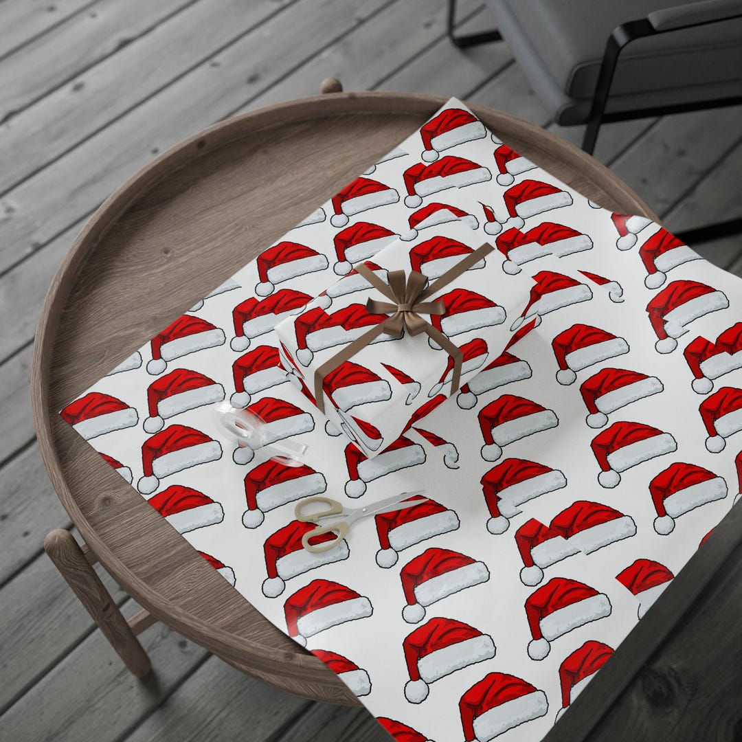 Christmas Santa Hat Pattern Wrapping Paper - Etsy