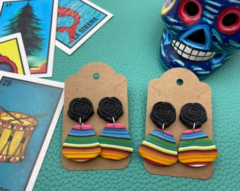 Serape Dangle Earrings  - Handmade from Polymer Clay