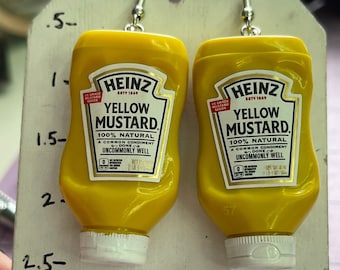 Yellow mustard| earrings| mini brand| mini brand earrings| mustard| condiment earrings| gag gift