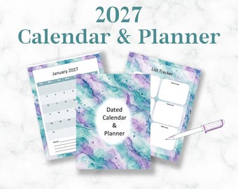 2027 Teal Marble Calendar and Planner PDF