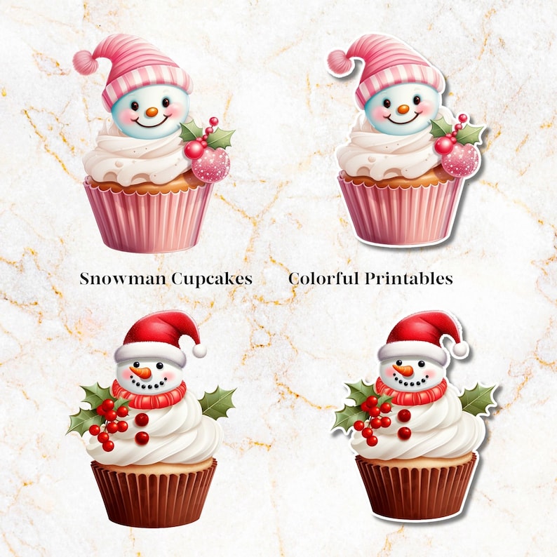 12 Cute Snowman Cupcake Clipart Great for Christmas or Birthdays Pngs ...
