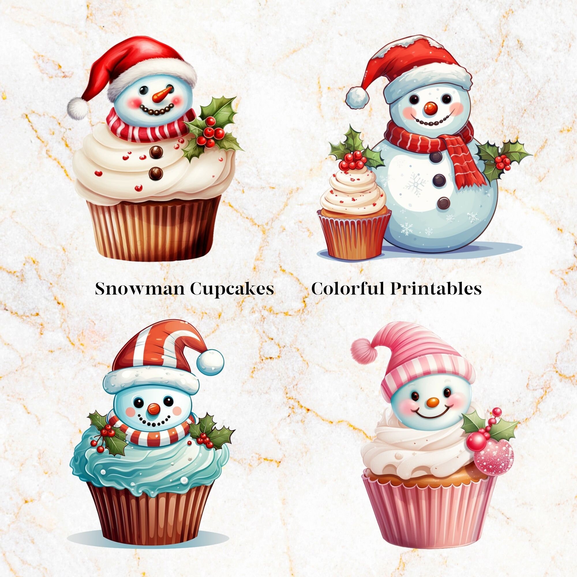 12 Cute Snowman Cupcake Clipart Great for Christmas or Birthdays Pngs ...
