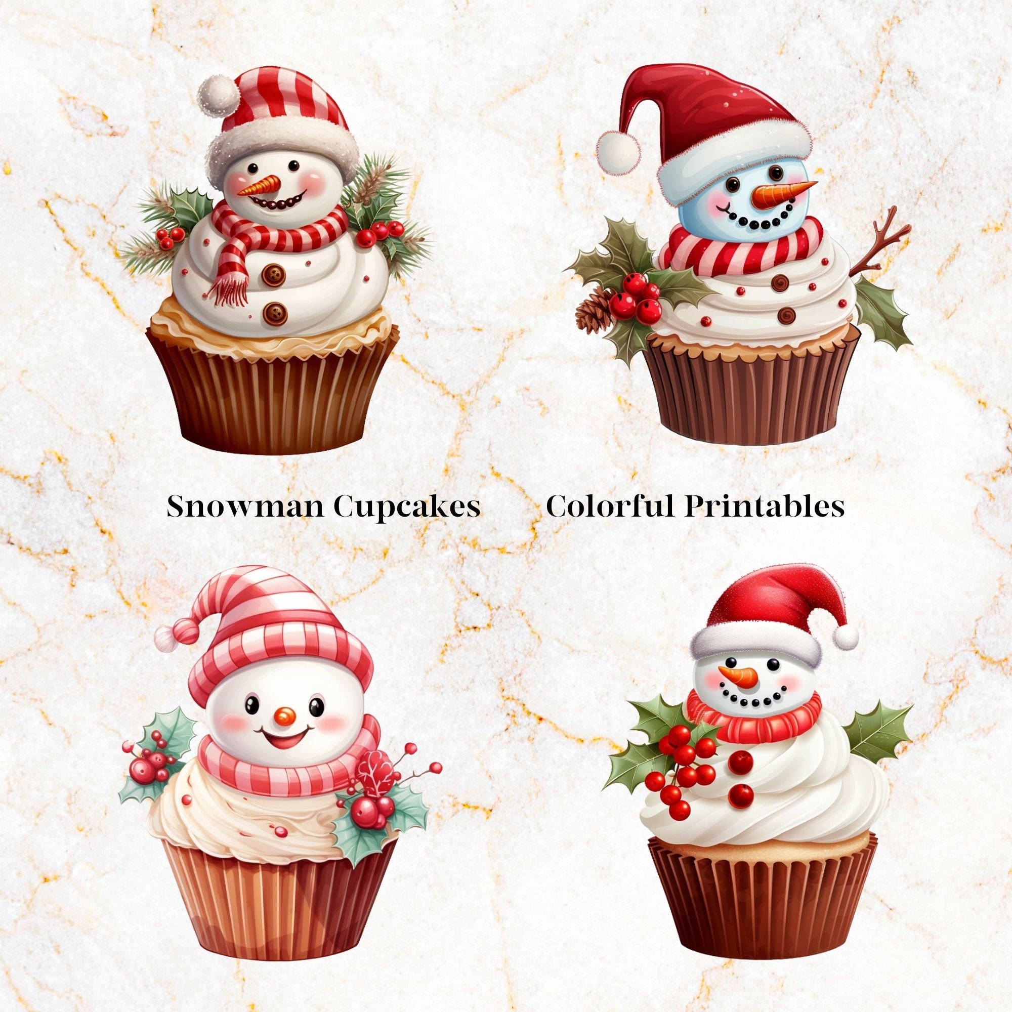 12 Cute Snowman Cupcake Clipart Great for Christmas or Birthdays Pngs ...
