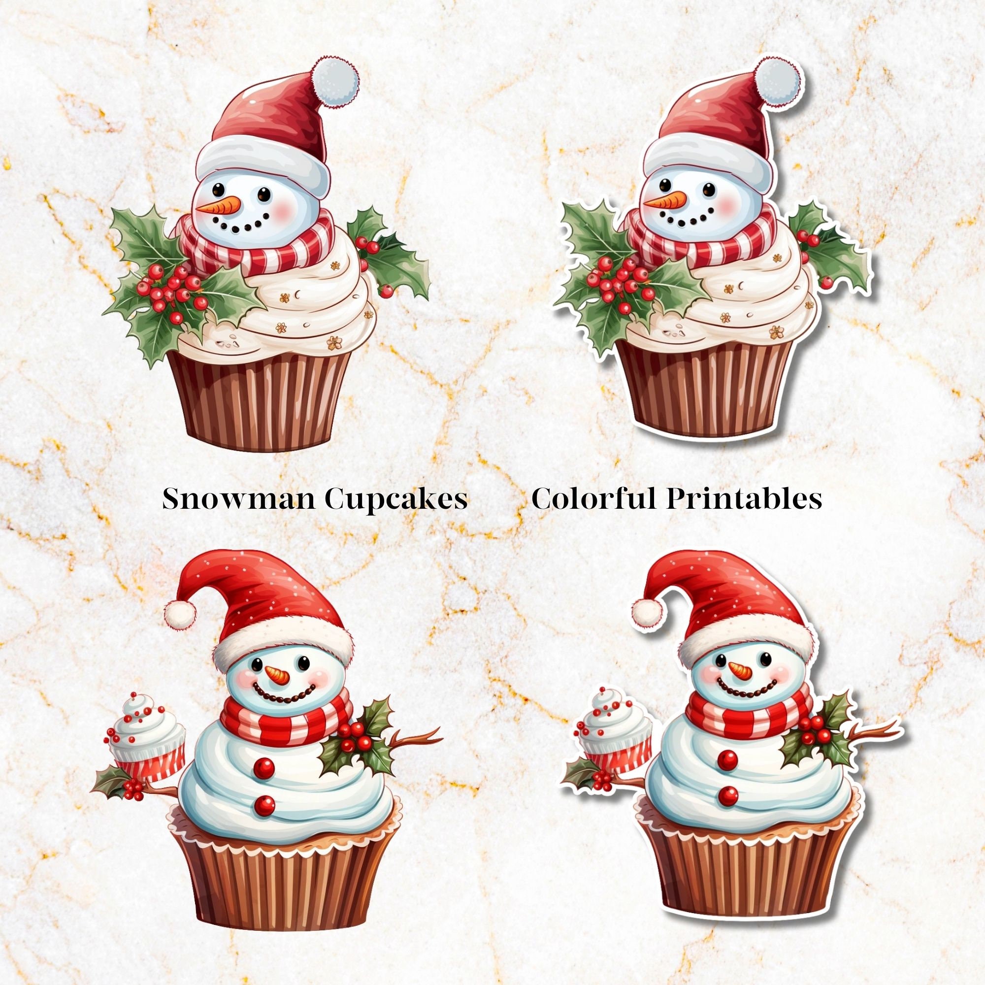 12 Cute Snowman Cupcake Clipart Great for Christmas or Birthdays Pngs ...
