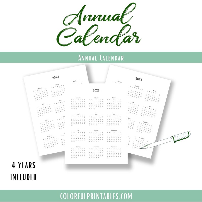 20222025 Year at a Glance, Annual Calendar Printable PDF Letter Size