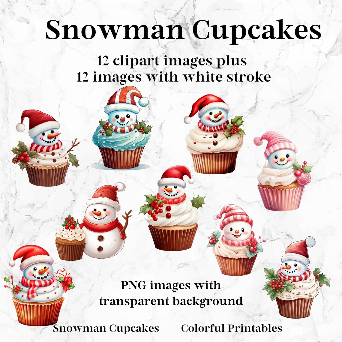 12 Cute Snowman Cupcake Clipart Great for Christmas or Birthdays Pngs ...