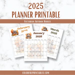 Calendario 2025 Hermosas casas de otoño, calendario anual y papel para notas, tamaño carta PDF