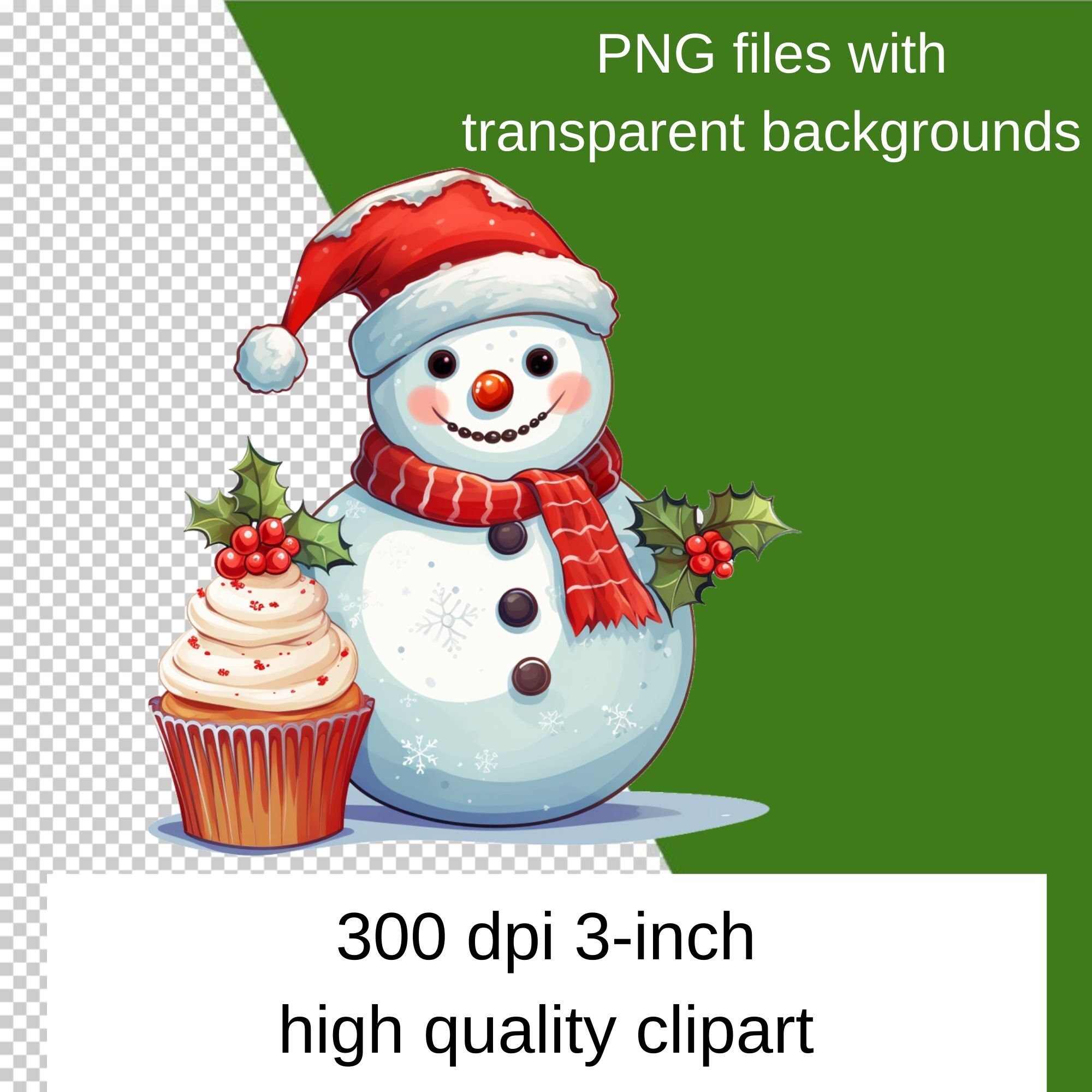 12 Cute Snowman Cupcake Clipart Great for Christmas or Birthdays Pngs ...