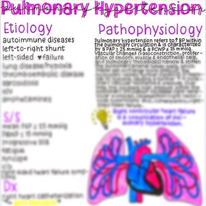 Può includere: Un'illustrazione medica che rappresenta la fisiopatologia dell'ipertensione polmonare. L'illustrazione mostra un cuore e polmoni con vasi sanguigni. Il testo descrive la condizione come un aumento della pressione sanguigna all'interno della circolazione polmonare, caratterizzata da una pressione arteriosa polmonare di 25 mmHg o più e una pressione capillare polmonare a cuneo di 15 mmHg o meno. Il testo descrive anche i cambiamenti vascolari che si verificano nell'ipertensione polmonare, tra cui vasocostrizione, proliferazione di muscoli lisci e cellule endoteliali, e trombosi polmonare.