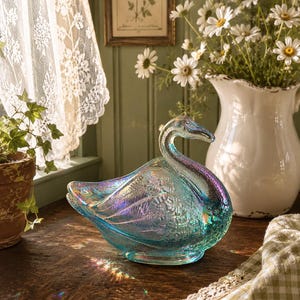 Blue Glass Vintage Swan - Etsy