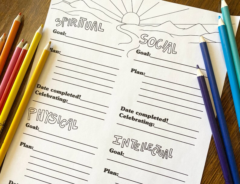 Goal Coloring Page for Teens & Adults mountains, Detailed Goals, No ...