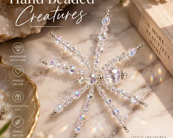 Handmade Crystal Spider Ornament | Iridescent Beaded Halloween Decor