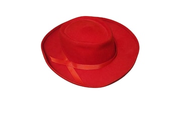 Sombrero de fieltro de lana 100 % de piel de venado vintage, fabricado en EE. UU., para mujer, rojo, festivo, Bollman & Co, años 80