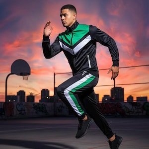 Men's Two-Tone Tracksuit: Full Zip Jacket & Jogger Set