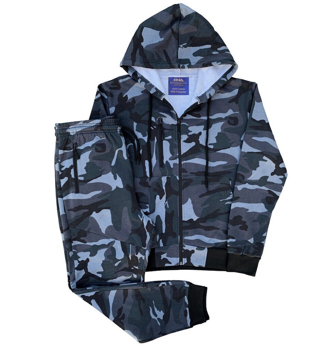 Men's Sweat Suit Camouflage Jogger Soft Fleece Suit Top and Bottom