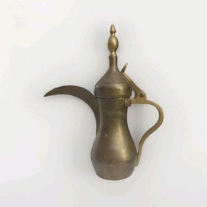 Vintage Middle Eastern Dallah Bedouin Coffee Pot - Handmade Brass, Maker&#39;s Mark, Arabic
