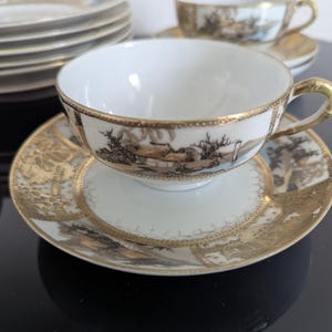 SNB Nippon Japan Porcelain Set Tea Cups Saucers & Plates - Gold Antique Asian