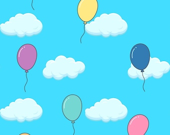 Wolk Ballon Verjaardagsfeestje Lucht Avontuur Outdoor Naadloos patroon ontwerp Digitaal scrapbookpapier 12 x 12 herhalingspatroon Commercieel