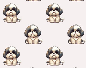 Shih Tzu Dog Dogs Puppy Breed Animal Seamless Pattern Design Sublimation Digital Scrapbooking Paper 12x12