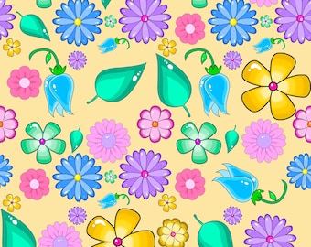 Knallende bloemen bloem vet felle kleur kleurrijk canvas plakboek naadloos herhalingspatroon ontwerp afdrukbare digitale achtergrond papier jpeg