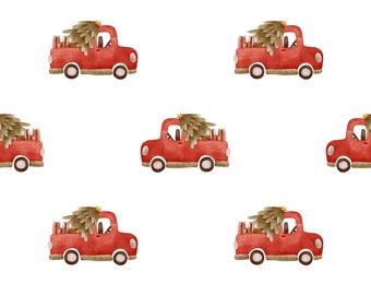 Rode vrachtwagen kerst naadloze patroon ontwerp sublimatie digitaal scrapbooking papier 12 x 12 herhalingspatroon commercieel gebruik boho