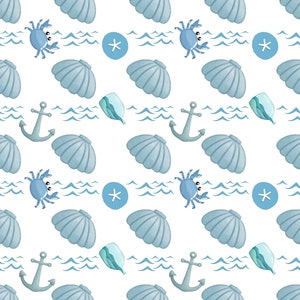 Ocean Life Seashell Water Fish Beach Nature Seamless Pattern Design Sublimation Digital Scrapbooking Paper 12x12 Repeat Pattern Commercial