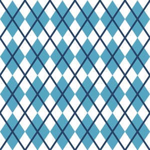 May include: A seamless pattern of white and blue squares arranged in a diagonal plaid design. The squares are outlined in black.